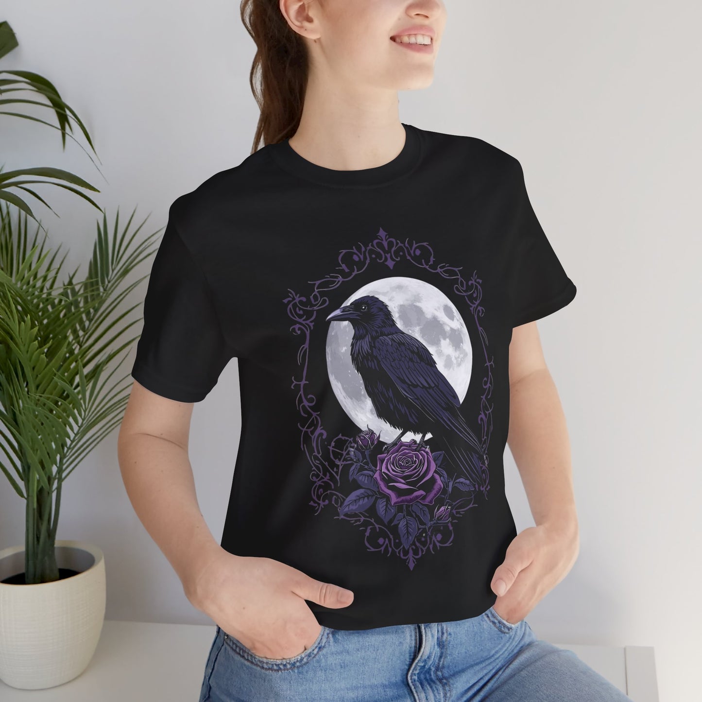 "The Raven and Moon"  Gothic Graphic T-Shirt – Alt Aesthetic Poetic Goth Street-wear