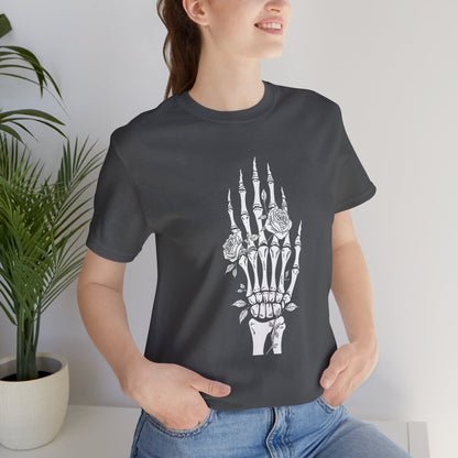 White Roses and Skeleton Hand  Gothic Graphic T-Shirt – Alt Aesthetic Poetic Goth Streetwear