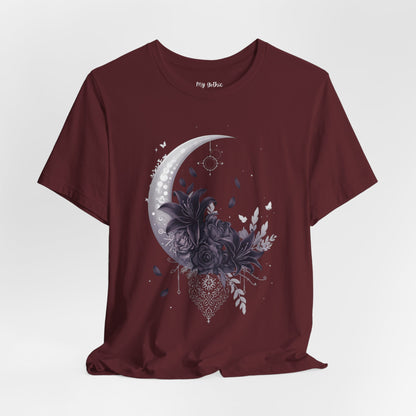 “Moonlit Bouquet & Sacred Soft Goth Symbol” Moonlit Bouquet Unisex Tee - Soft Goth Symbol Floral Design