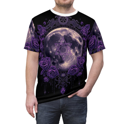 Purple Moon & Roses Tee — Gothic Floral Moonlight All-Over Print Shirt
