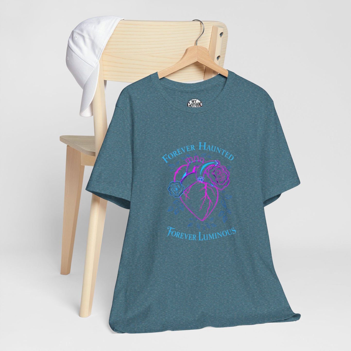 "FOREVER HAUNTED, FOREVER LUMINOUS"  Gothic Graphic T-Shirt – Alt Aesthetic Poetic Goth Streetwear