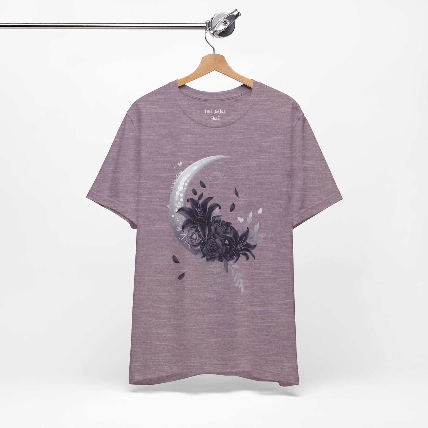 “Moonlit Bouquet & Sacred Soft Goth Symbol” Moonlit Bouquet Unisex Tee - Soft Goth Symbol Floral Design