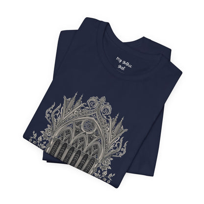 Gothic Cathedral Floral Tee — Intricate Rose Window Graphic T-Shirt