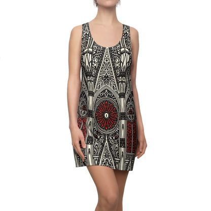 Gothic Stained-Glass Racerback Dress — Red Rose Cathedral Print