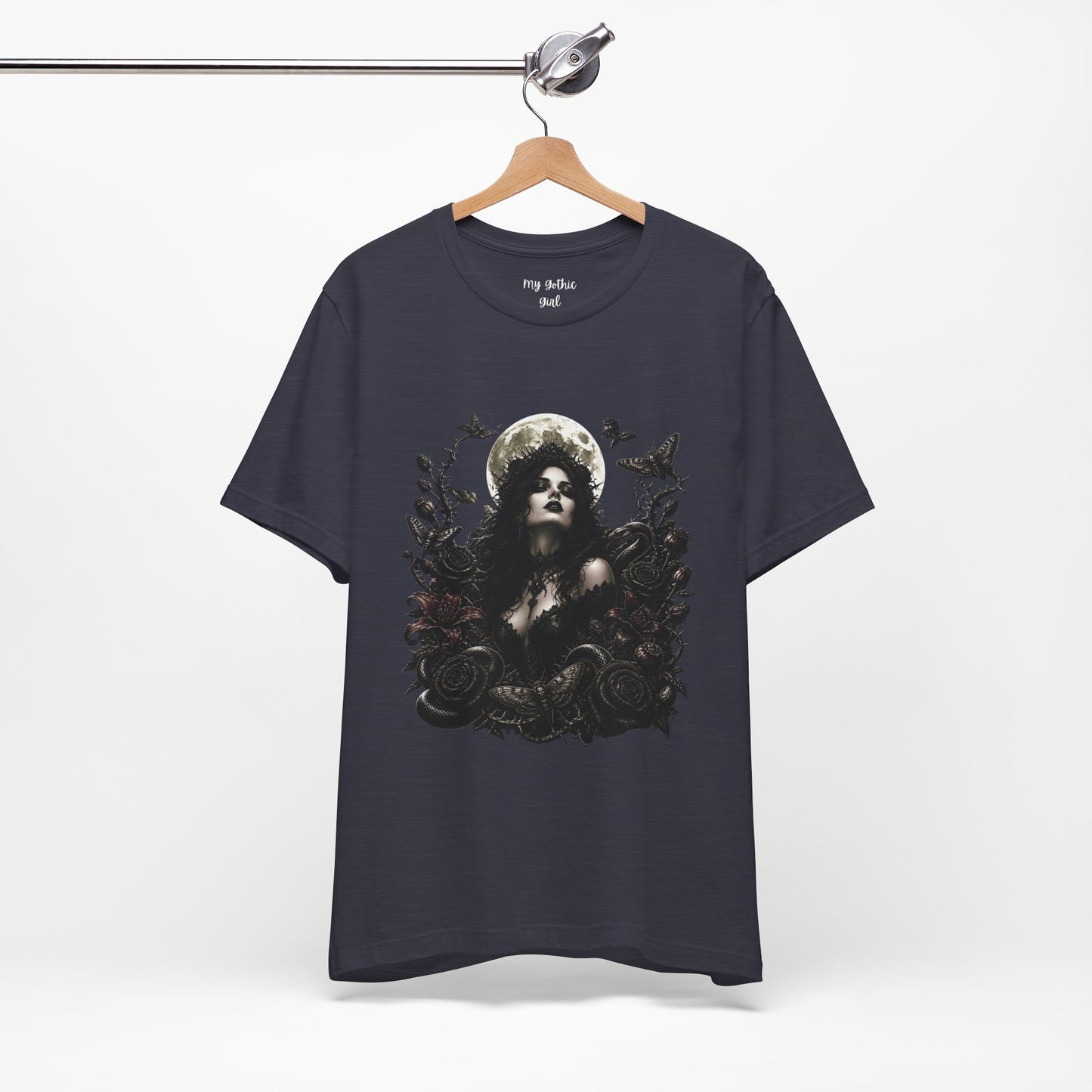 Gothic Moon Goddess Tee – Dark Floral Occult Graphic T-Shirt