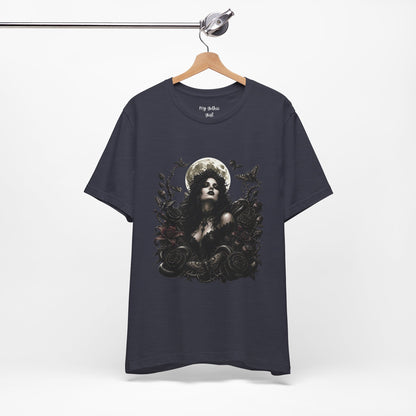 Gothic Moon Goddess Tee – Dark Floral Occult Graphic T-Shirt