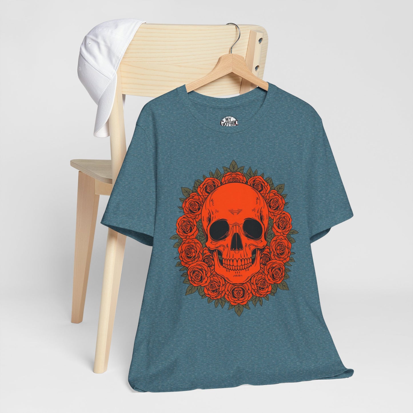 "ORANGE SKULL & ROSES"  Gothic Graphic T-Shirt – Alt Aesthetic Poetic Goth Streetwear