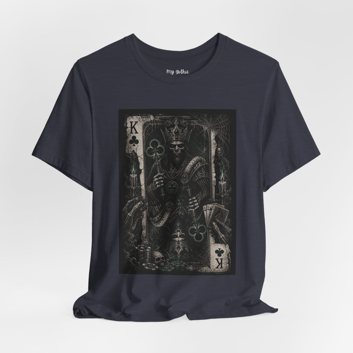 King of Clubs Gothic Playing Card Tee — Dark Skull Poker Graphic T-Shirt