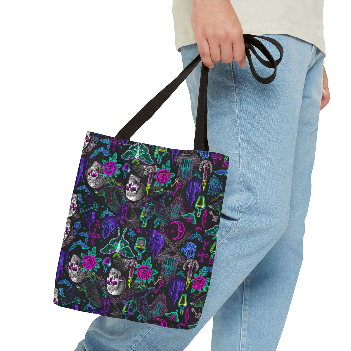 Neon Gothic Skulls & Ravens Tote Bag