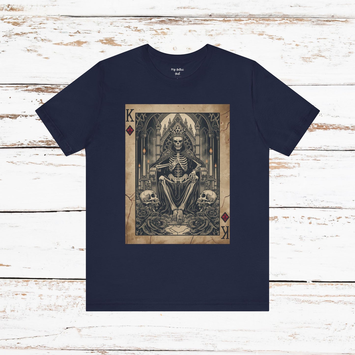 Skeleton King Playing Card Graphic Tee — Gothic Skull Throne T-Shirt
