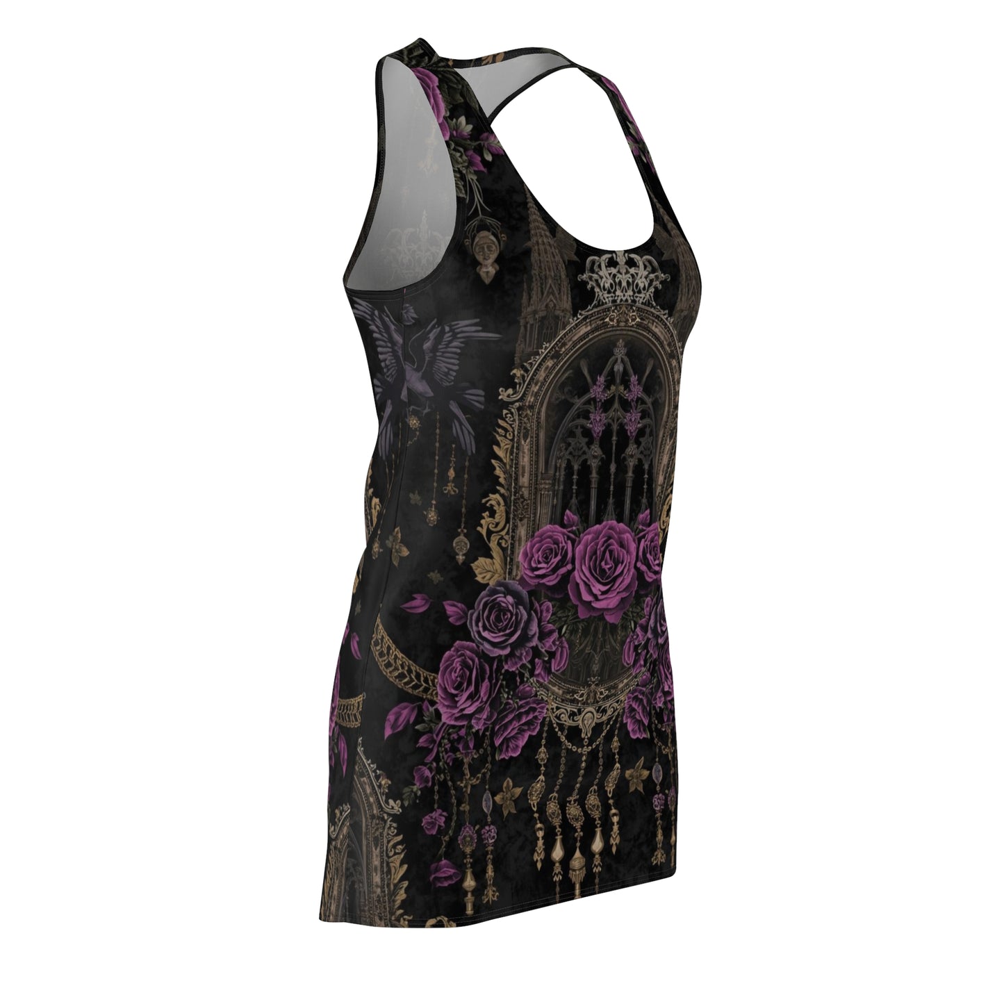 Gothic Rose Racerback Dress – Purple Floral Victorian Arch Print