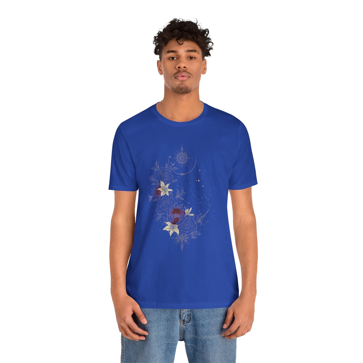 “Dark Floral Moon & Ornamental Geometry” T-Shirt Dark Floral Moon Ornamental Geometry Unisex Jersey Short Sleeve Tee