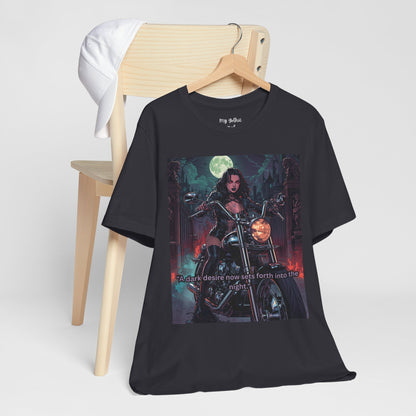 Dark Rider Motorcycle T-Shirt — "A dark desire now sets forth into the night" Gothic Tee