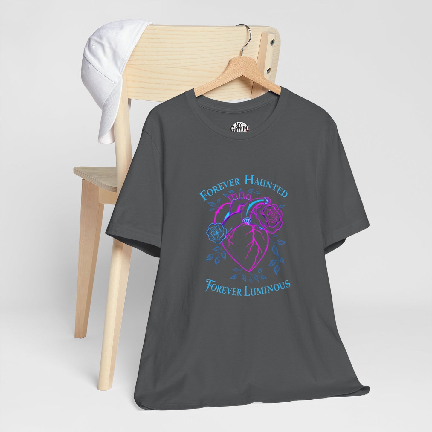 "FOREVER HAUNTED, FOREVER LUMINOUS"  Gothic Graphic T-Shirt – Alt Aesthetic Poetic Goth Streetwear