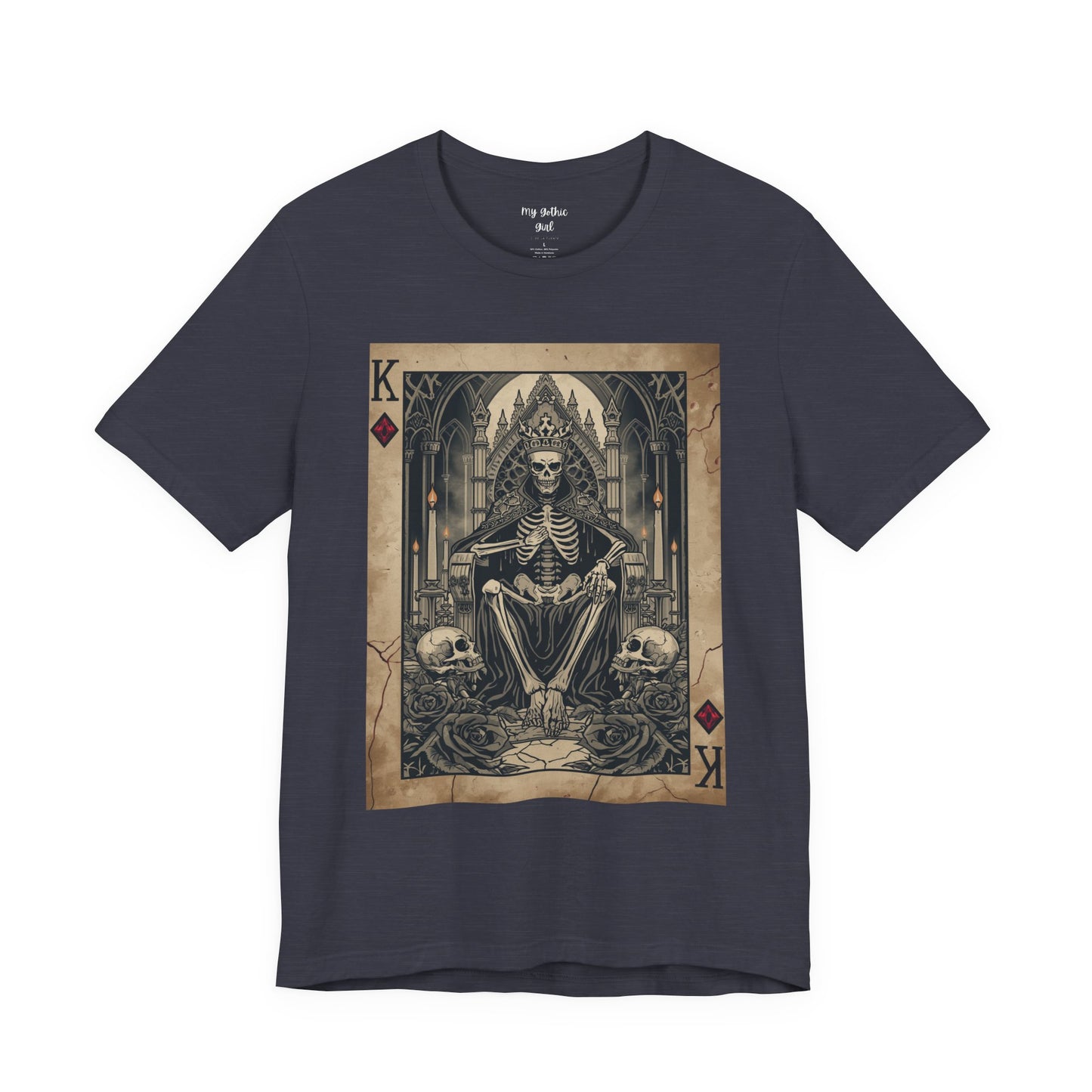 Skeleton King Playing Card Graphic Tee — Gothic Skull Throne T-Shirt