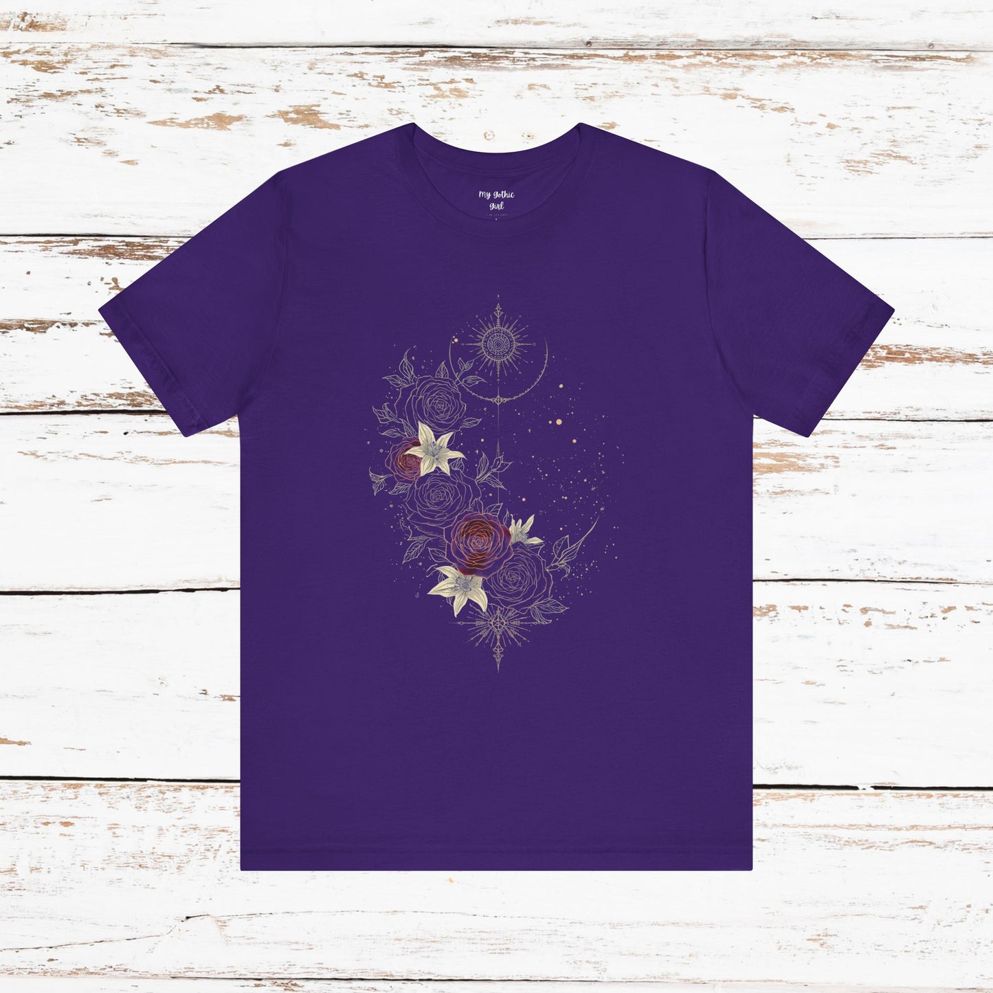 “Dark Floral Moon & Ornamental Geometry” T-Shirt Dark Floral Moon Ornamental Geometry Unisex Jersey Short Sleeve Tee