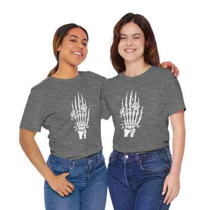 White Roses and Skeleton Hand  Gothic Graphic T-Shirt – Alt Aesthetic Poetic Goth Streetwear