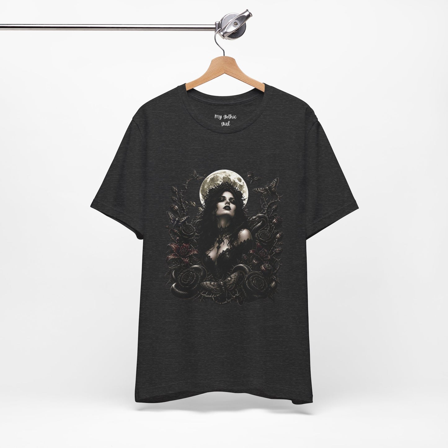 Gothic Moon Goddess Tee – Dark Floral Occult Graphic T-Shirt