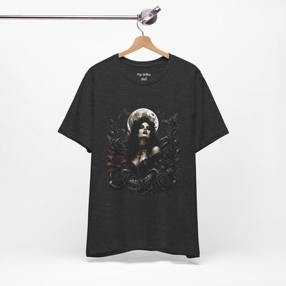 Gothic Moon Goddess Tee – Dark Floral Occult Graphic T-Shirt