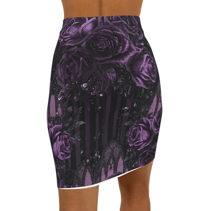 Gothic Purple Rose Pencil Skirt — Mid‑Waist Floral Gothic Bodycon