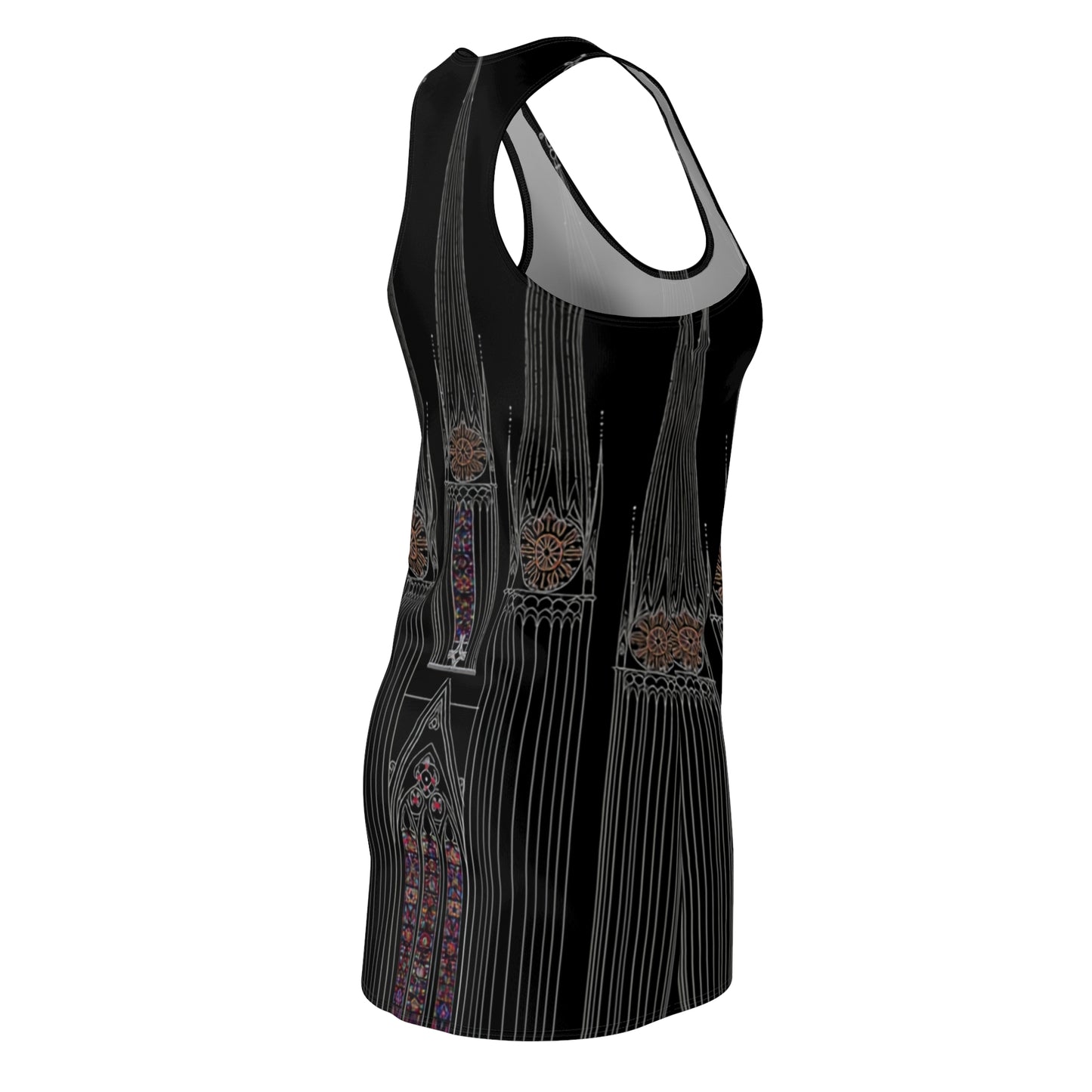 Gothic Cathedral Racerback Dress — Stained Glass Black AOP