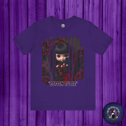 “Coffin Cutie” — cute Gothic doll peeking out from a small coffin Graphic T-Shirt – Alt Aesthetic Poetic Goth Street-wear