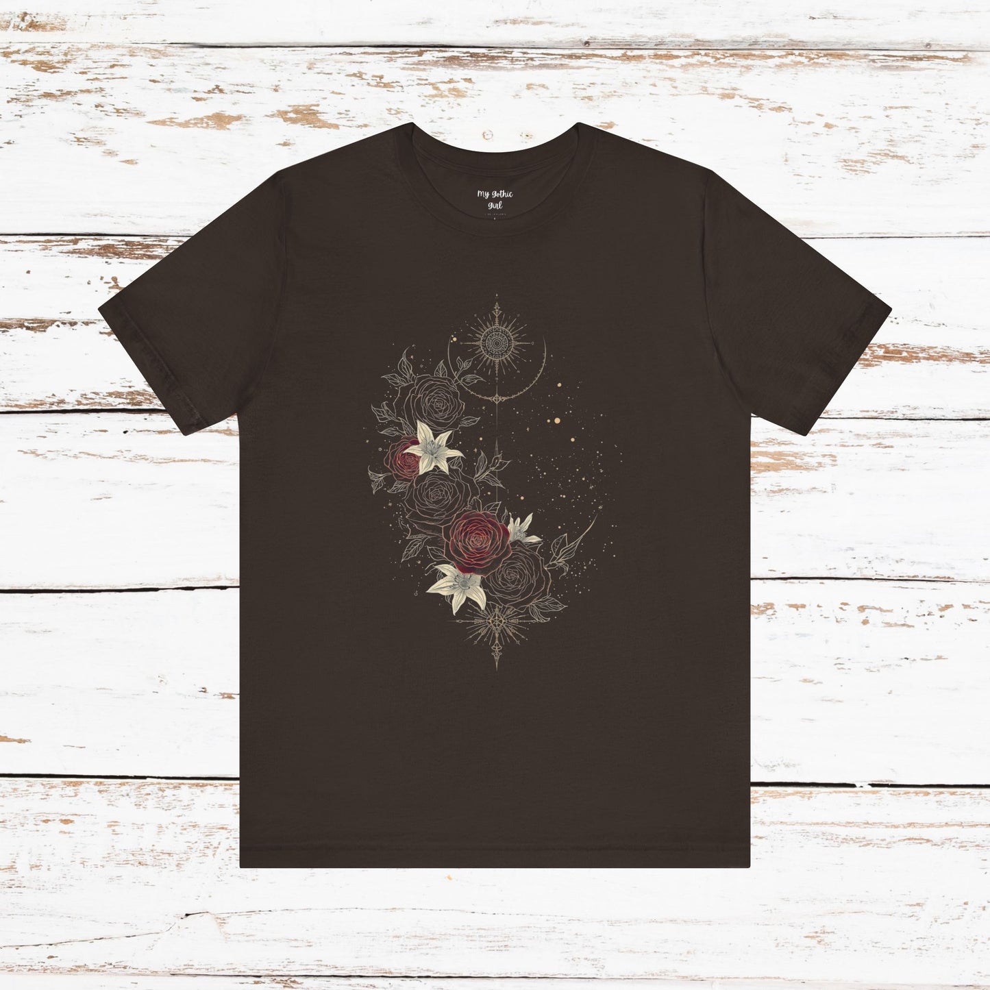 “Dark Floral Moon & Ornamental Geometry” T-Shirt Dark Floral Moon Ornamental Geometry Unisex Jersey Short Sleeve Tee