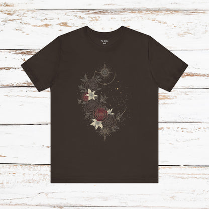 “Dark Floral Moon & Ornamental Geometry” T-Shirt Dark Floral Moon Ornamental Geometry Unisex Jersey Short Sleeve Tee