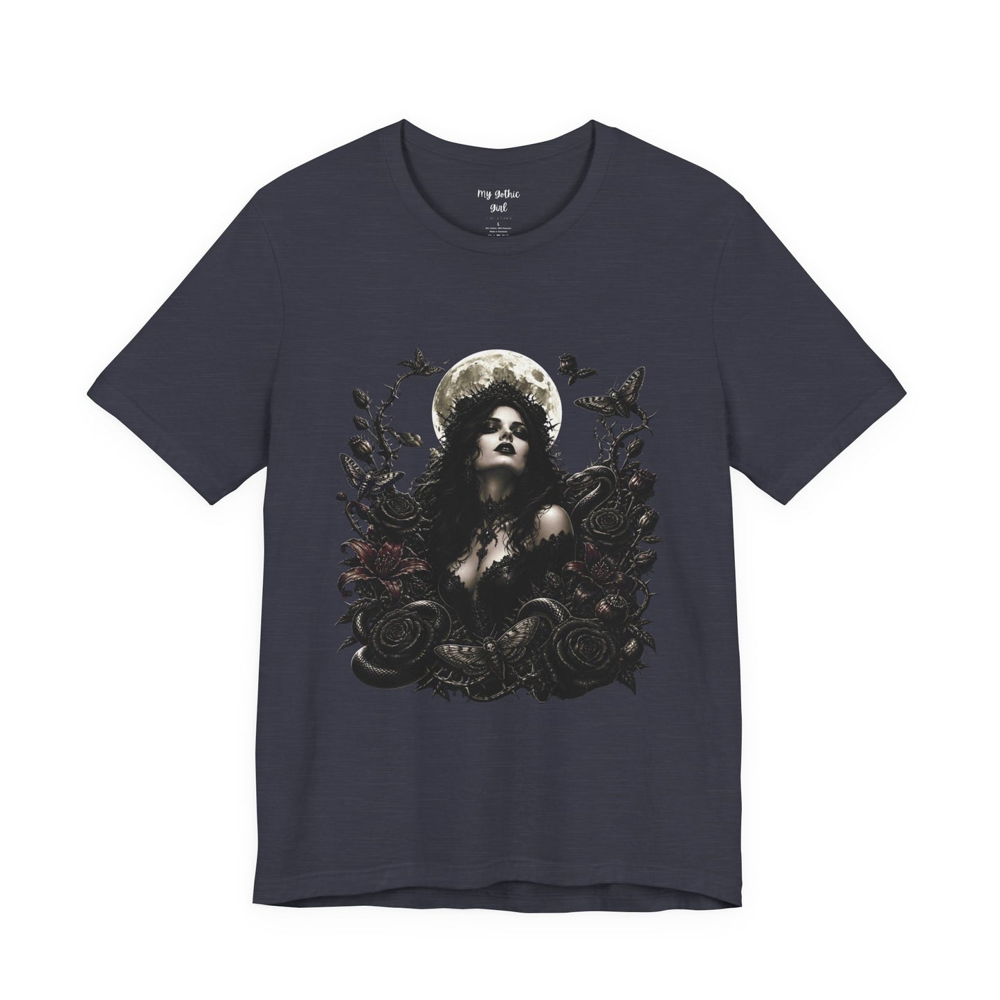Gothic Moon Goddess Tee – Dark Floral Occult Graphic T-Shirt
