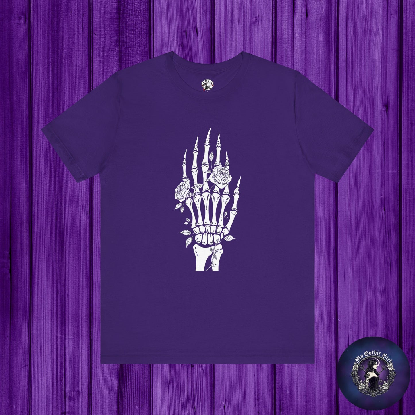White Roses and Skeleton Hand  Gothic Graphic T-Shirt – Alt Aesthetic Poetic Goth Streetwear