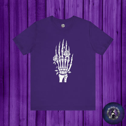 White Roses and Skeleton Hand  Gothic Graphic T-Shirt – Alt Aesthetic Poetic Goth Streetwear