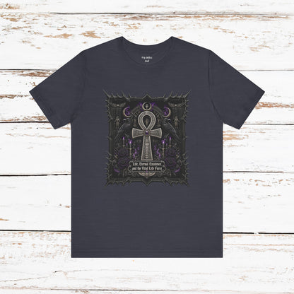 Ankh Gothic Tee — "Life, Eternal Existence and the Will to Fear" Black Graphic T-Shirt