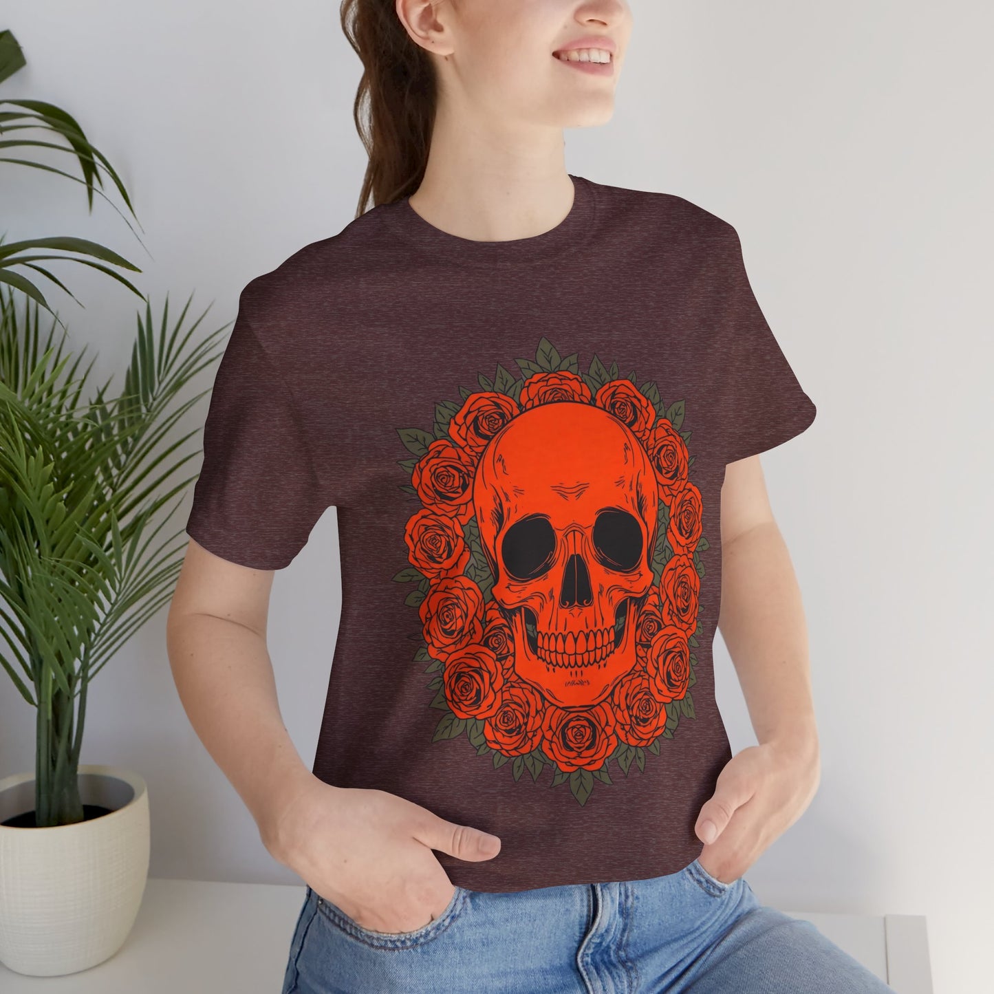 "ORANGE SKULL & ROSES"  Gothic Graphic T-Shirt – Alt Aesthetic Poetic Goth Streetwear