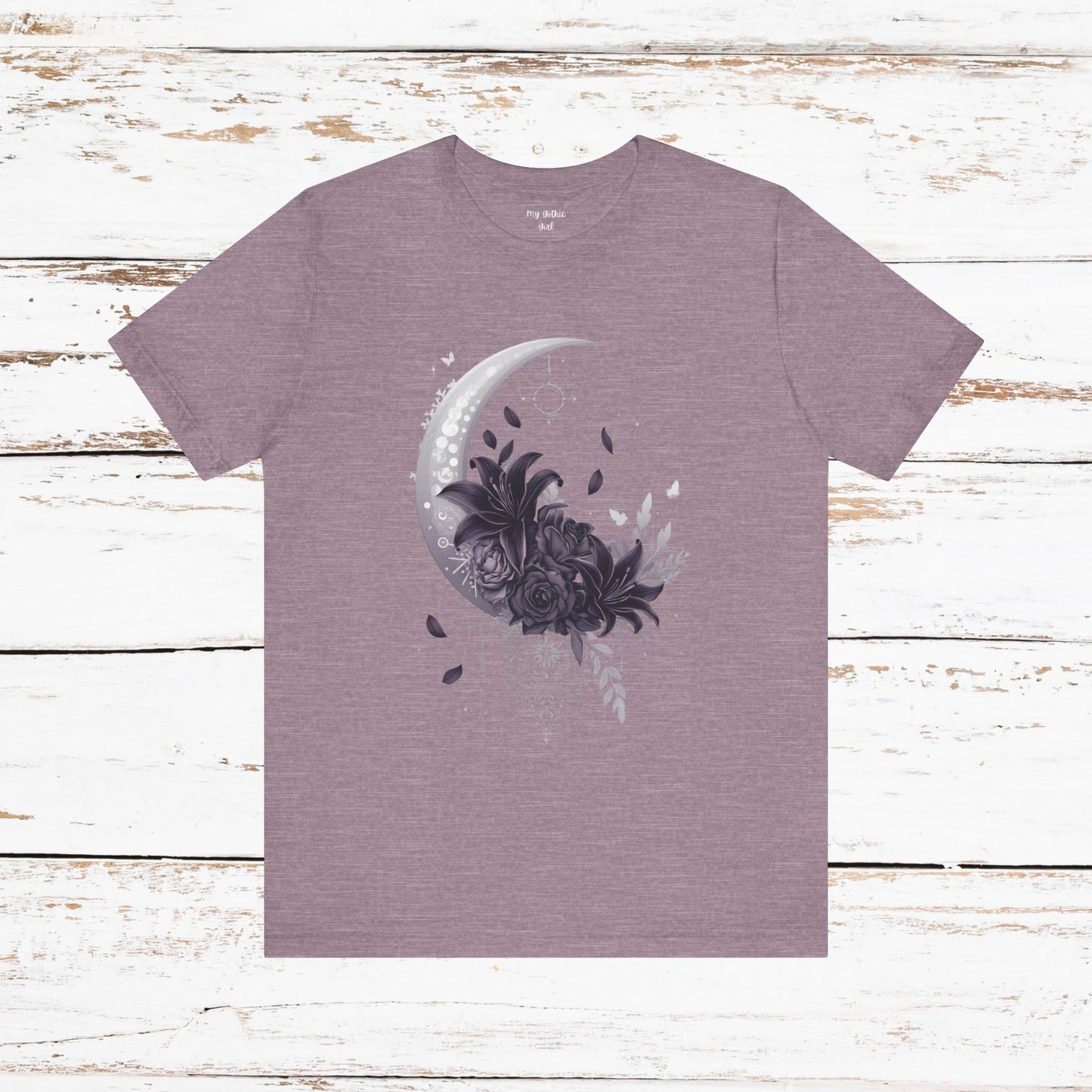 “Moonlit Bouquet & Sacred Soft Goth Symbol” Moonlit Bouquet Unisex Tee - Soft Goth Symbol Floral Design