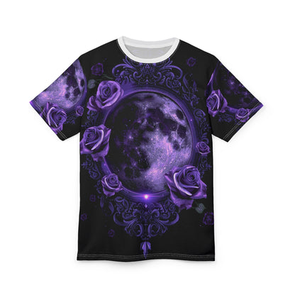 Purple Moon & Roses Tee — Gothic Floral Moonlight All-Over Print Shirt