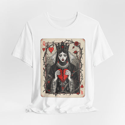 Queen of Hearts Playing Card T-Shirt — Gothic Rose Broken Heart Graphic Tee