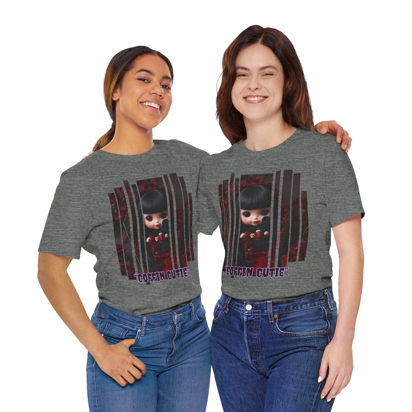 “Coffin Cutie” — cute Gothic doll peeking out from a small coffin Graphic T-Shirt – Alt Aesthetic Poetic Goth Street-wear
