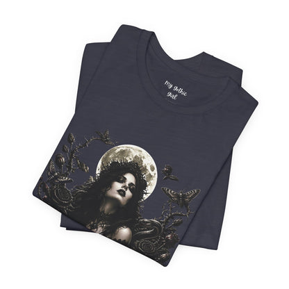 Gothic Moon Goddess Tee – Dark Floral Occult Graphic T-Shirt