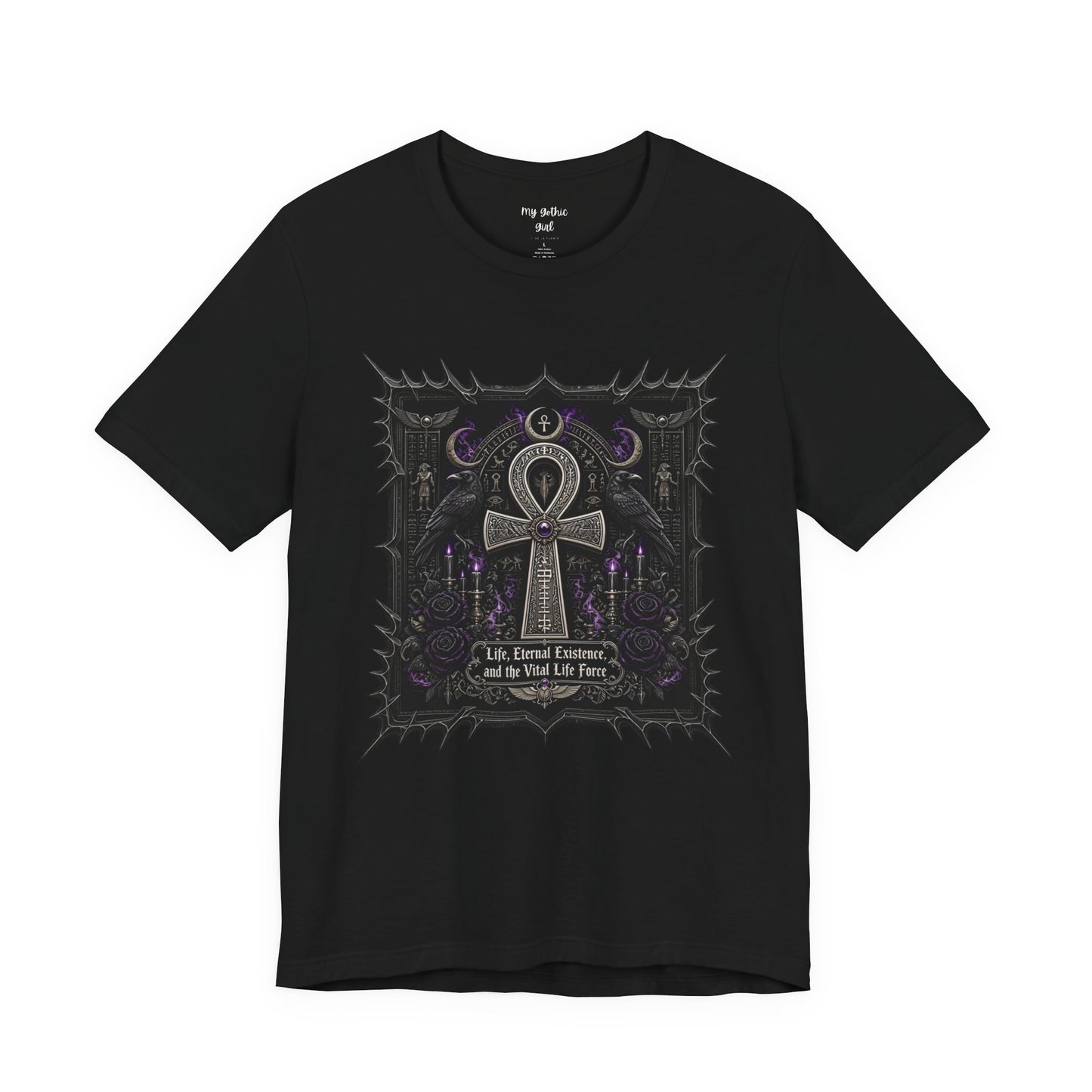 Ankh Gothic Tee — "Life, Eternal Existence and the Will to Fear" Black Graphic T-Shirt
