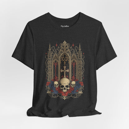Gothic Cathedral Skull Tee — Dark Floral Skull T-Shirt