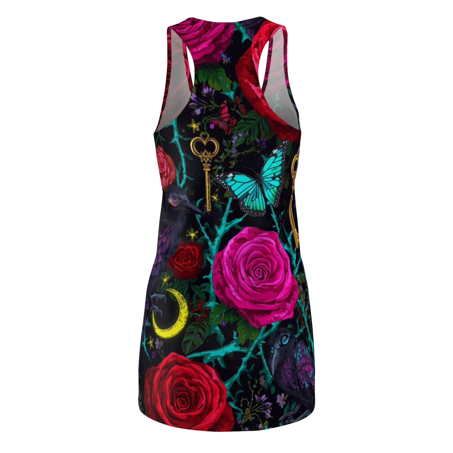 Racerback Dress — Gothic Floral Roses, Keys & Moon All-Over Print