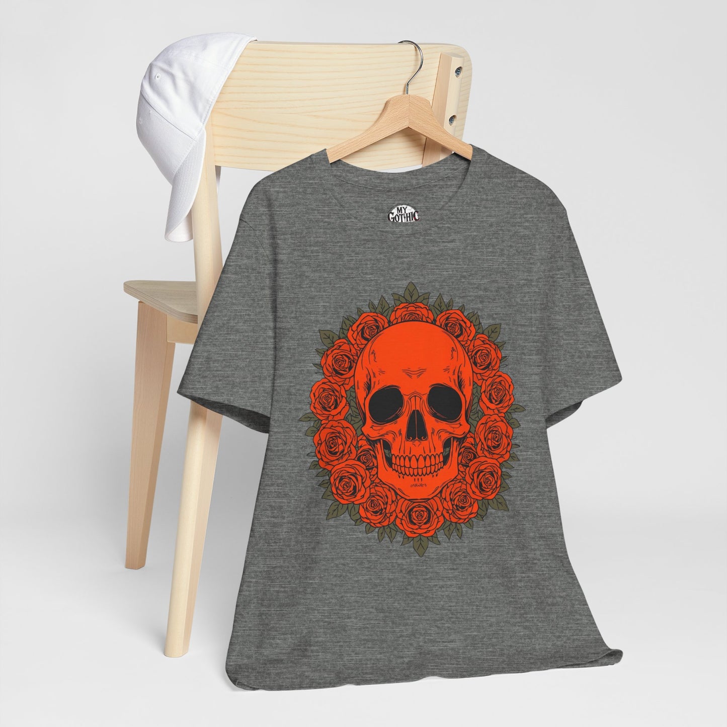 "ORANGE SKULL & ROSES"  Gothic Graphic T-Shirt – Alt Aesthetic Poetic Goth Streetwear