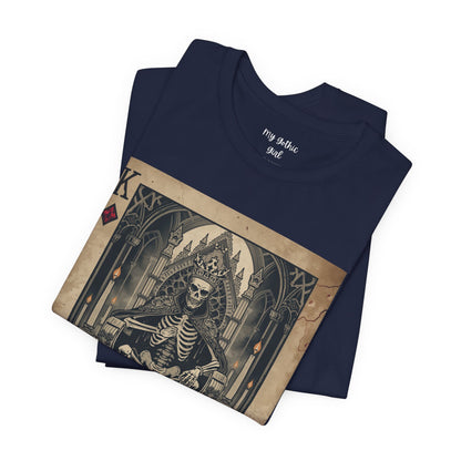Skeleton King Playing Card Graphic Tee — Gothic Skull Throne T-Shirt
