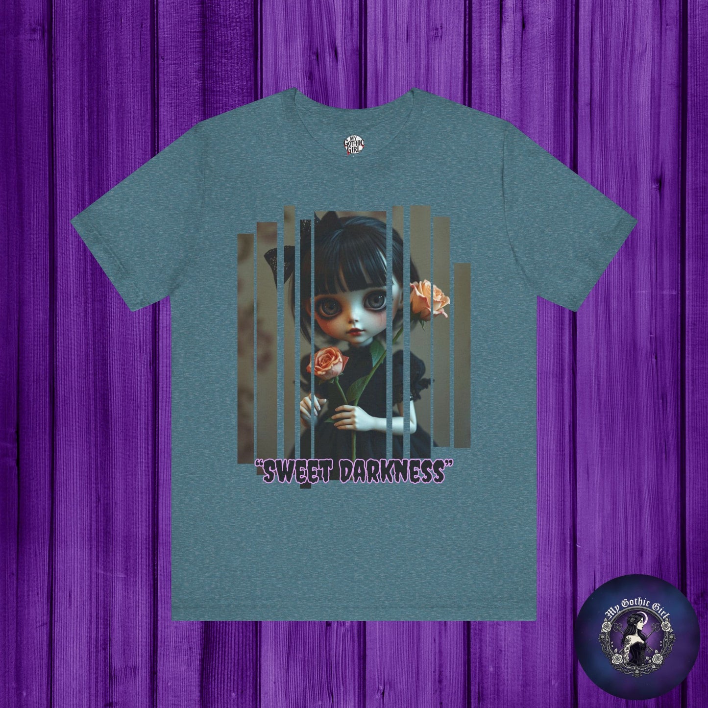 “Sweet Darkness” — Kawaii-style Gothic doll Graphic T-Shirt – Alt Aesthetic Poetic Goth Street-wear