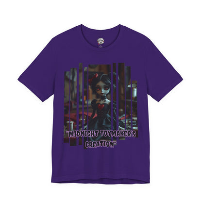 “Midnight Toy-maker's Creation” —hand-stitched Gothic doll Graphic T-Shirt – Alt Aesthetic Poetic Goth Street-wear