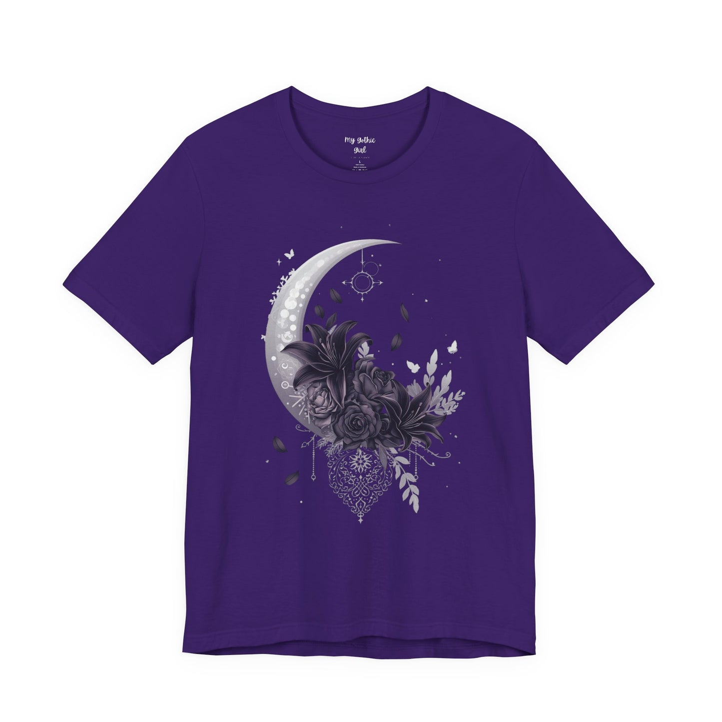 “Moonlit Bouquet & Sacred Soft Goth Symbol” Moonlit Bouquet Unisex Tee - Soft Goth Symbol Floral Design