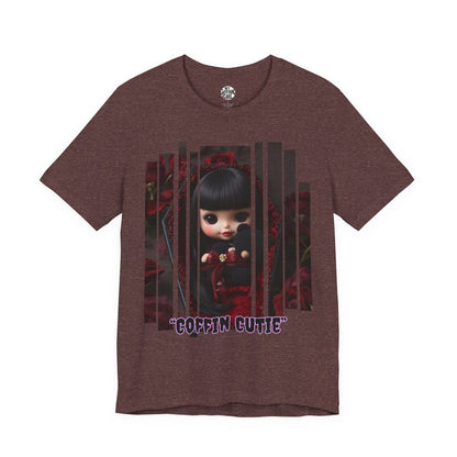 “Coffin Cutie” — cute Gothic doll peeking out from a small coffin Graphic T-Shirt – Alt Aesthetic Poetic Goth Street-wear