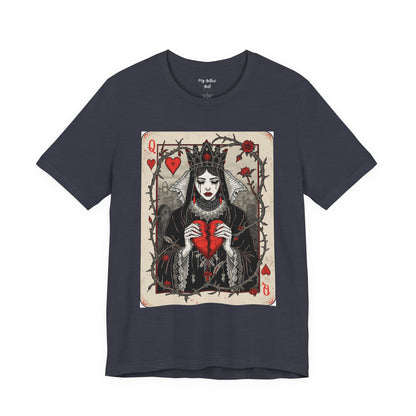 Queen of Hearts Playing Card T-Shirt — Gothic Rose Broken Heart Graphic Tee