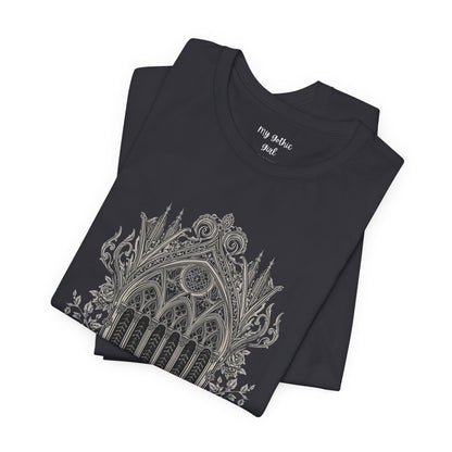 Gothic Cathedral Floral Tee — Intricate Rose Window Graphic T-Shirt