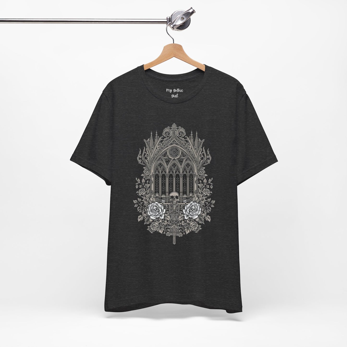 Gothic Cathedral Floral Tee — Intricate Rose Window Graphic T-Shirt